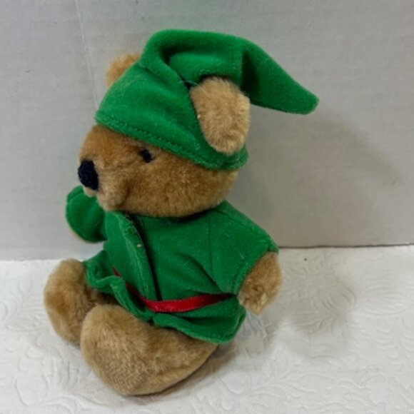 VTG Dakin '88 Mini Elf Bear Sitting Green Outfit Christmas Stuffed Plush Toy 5" - Picture 4 of 9
